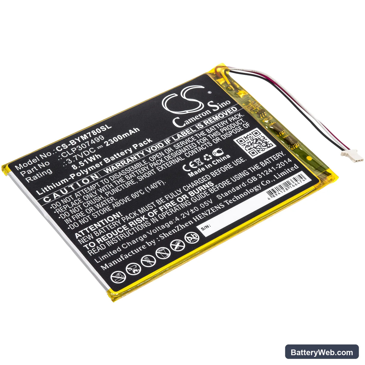 Boyue likebook Mars 7.8" Replacement Battery, 3.7V, 2300mAh, Li-Polymer 1