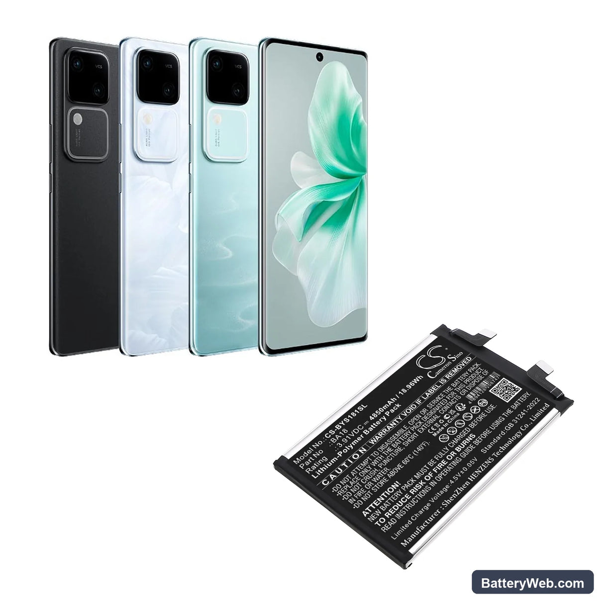 Vivo V2344A Replacement Battery, 3.91V, 4850mAh, Li-Polymer 5