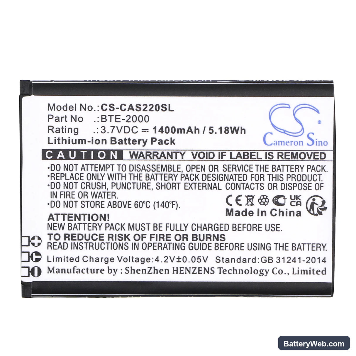 CAT S22 Replacement Battery, 3.7V, 1400mAh, Li-ion 3