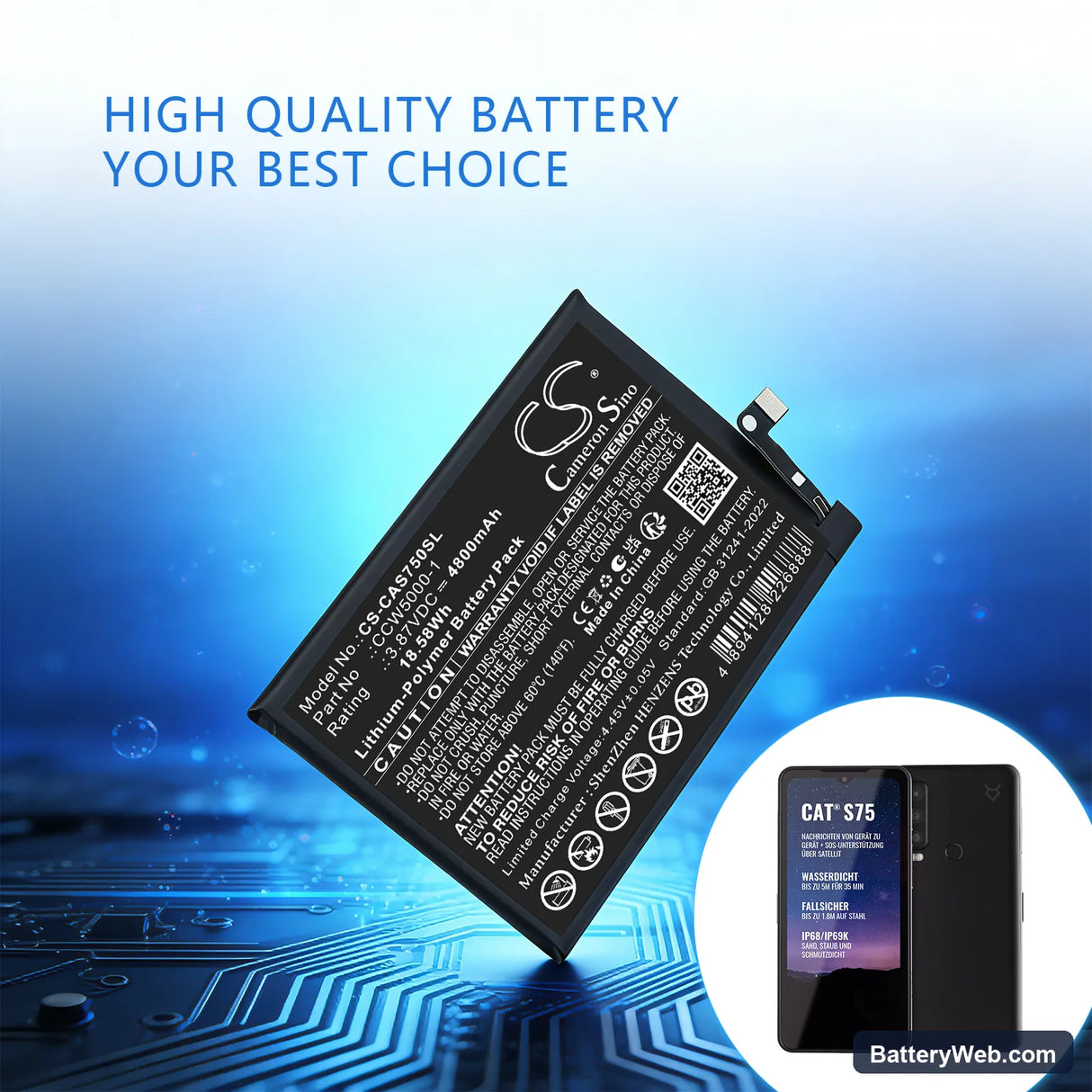 CAT BM1S1B Replacement Battery, 3.87V, 4800mAh, Li-Polymer 5