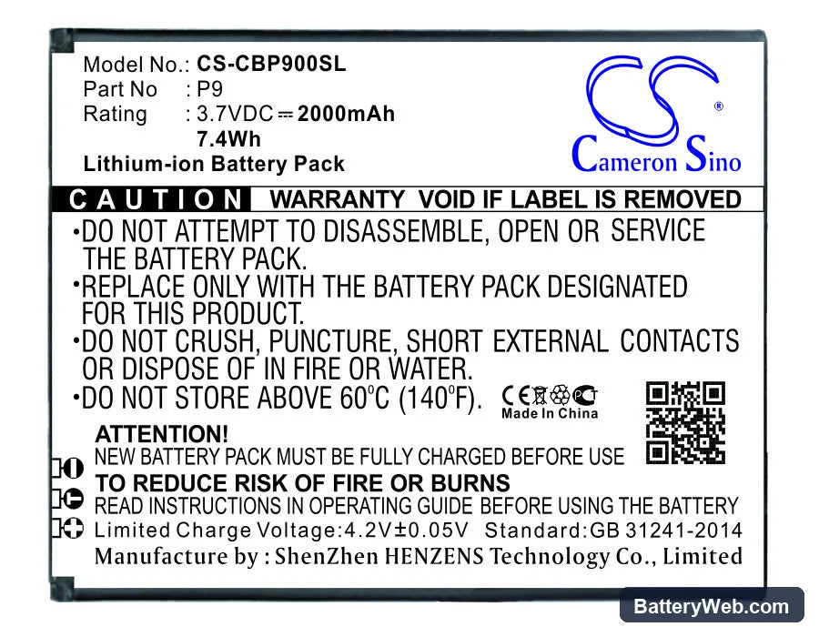 Cubot P9 Replacement Battery, 3.7V, 2000mAh, Li-ion 1