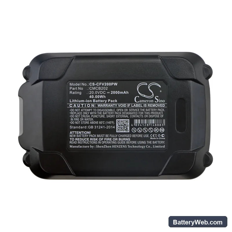 Craftsman V20 Cordless Compact Blower Replacement Battery, 20V, 2000mAh, Li-ion 6