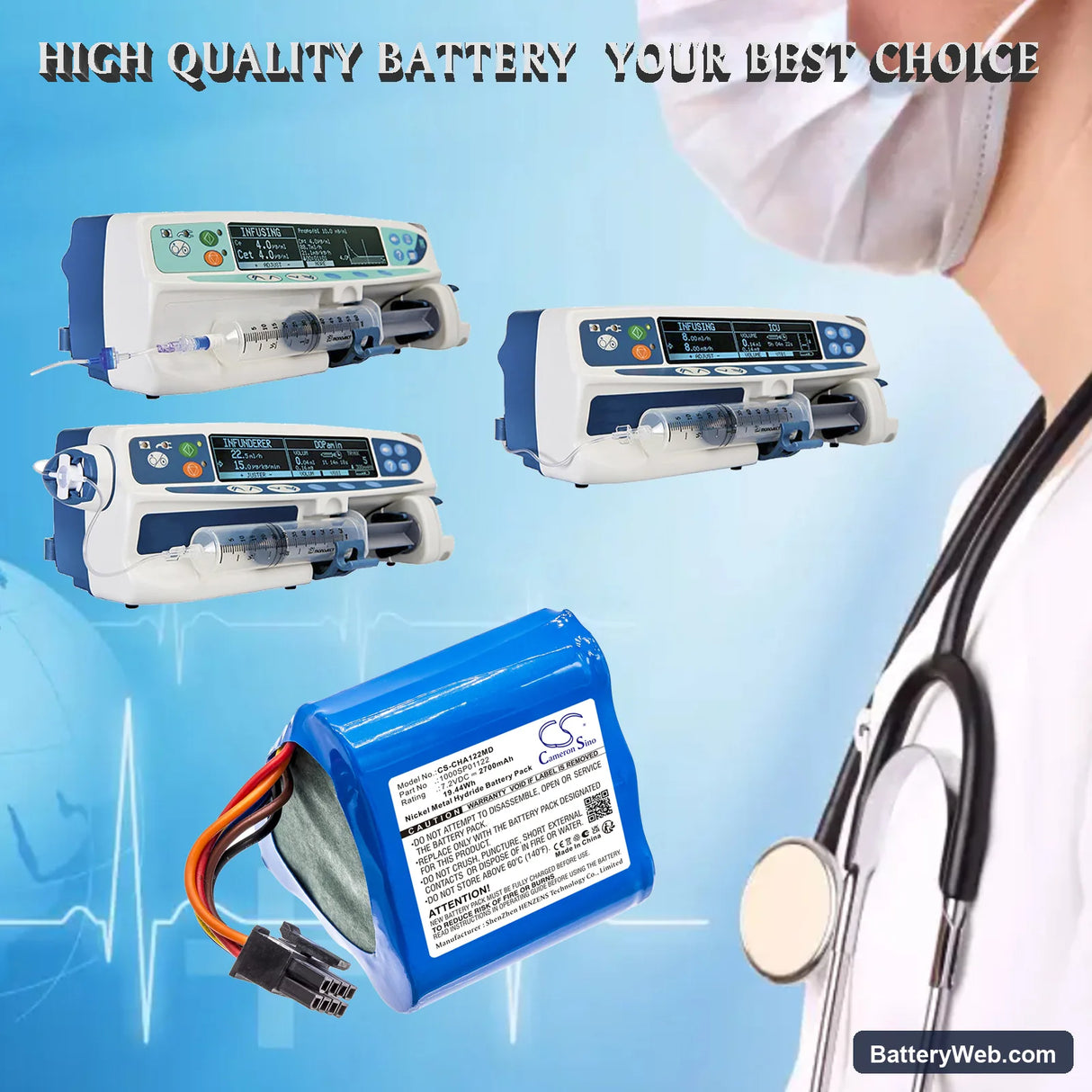 CareFusion Alaris Asena Syringe Pump CC Replacement Battery, 7.2V, 2700mAh, Ni-MH 6