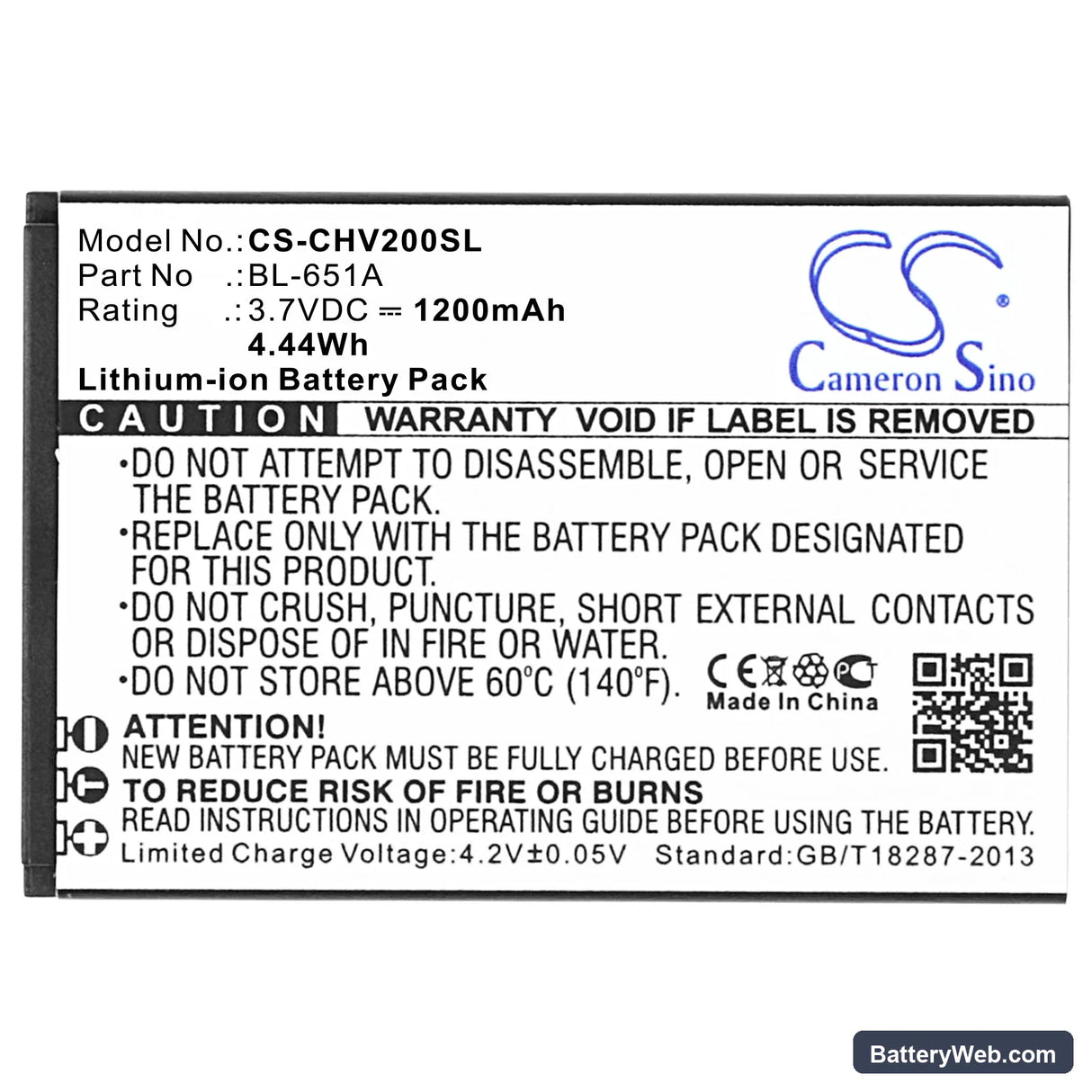 Crosscall Shark-V2 Replacement Battery, 3.7V, 1200mAh, Li-ion 3