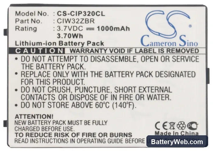 Cisco Linksys WIP300 Replacement Battery, 3.7V, 1000mAh, Li-ion 5