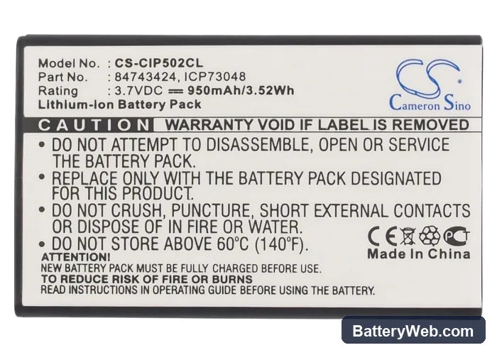 Tunstall Dect handset 7202 Replacement Battery, 3.7V, 950mAh, Li-ion 5