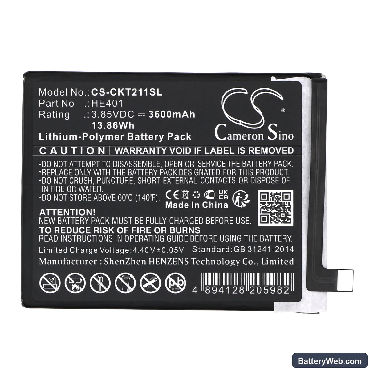 Cricket Splendor Replacement Battery, 3.85V, 3600mAh, Li-Polymer 3