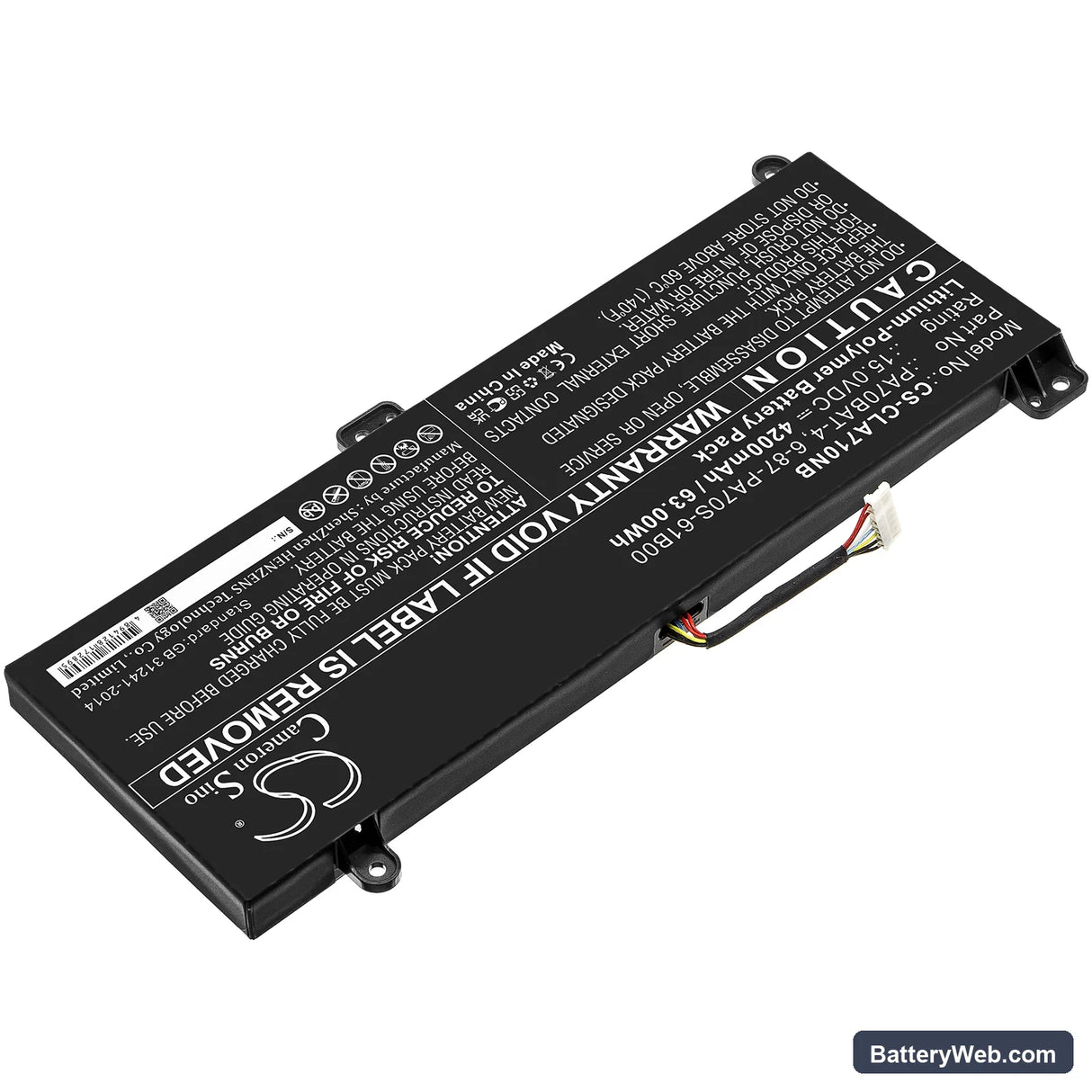 Hasee G97E Replacement Battery, 15V, 4200mAh, Li-Polymer 2