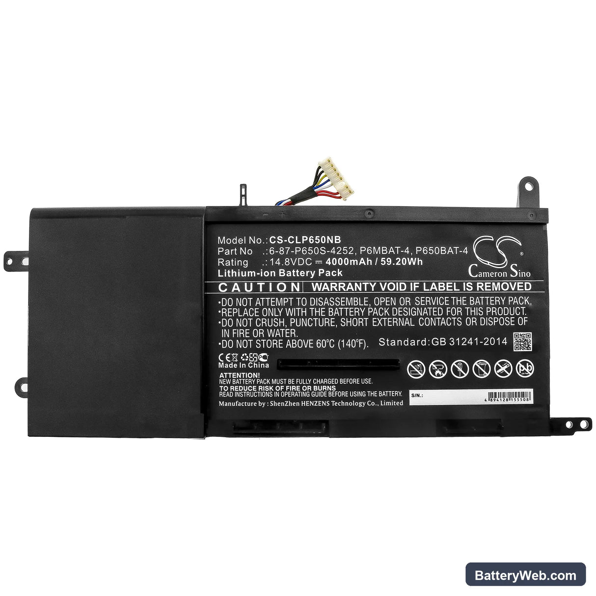 Hasee Z7-I7 8172 R2 Replacement Battery, 14.8V, 4000mAh, Li-ion 3
