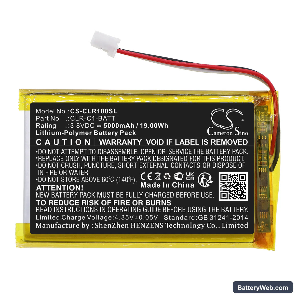 ClareOne Smart Home Panel Replacement Battery, 3.8V, 5000mAh, Li-Polymer 3