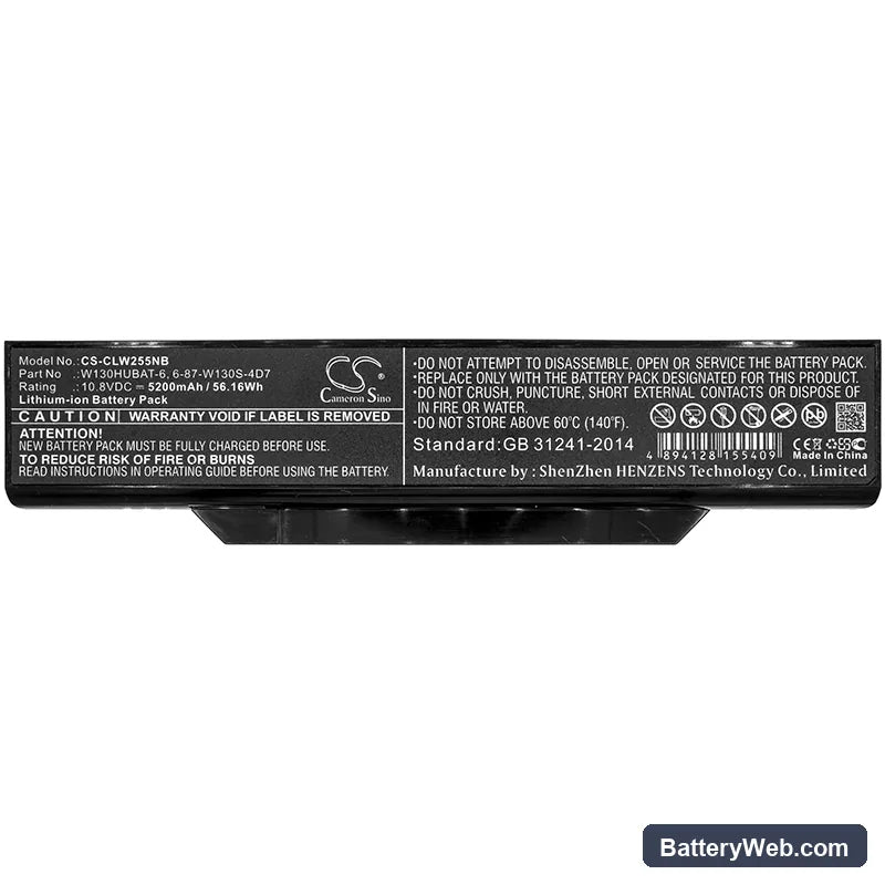 Clevo W255CEW Replacement Battery, 10.8V, 5200mAh, Li-ion 3