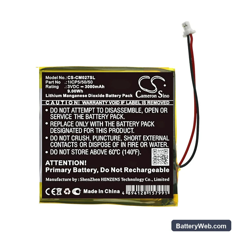 Custom Battery Pack Replacement Battery, 3V, 3000mAh, Li-MnO2 3