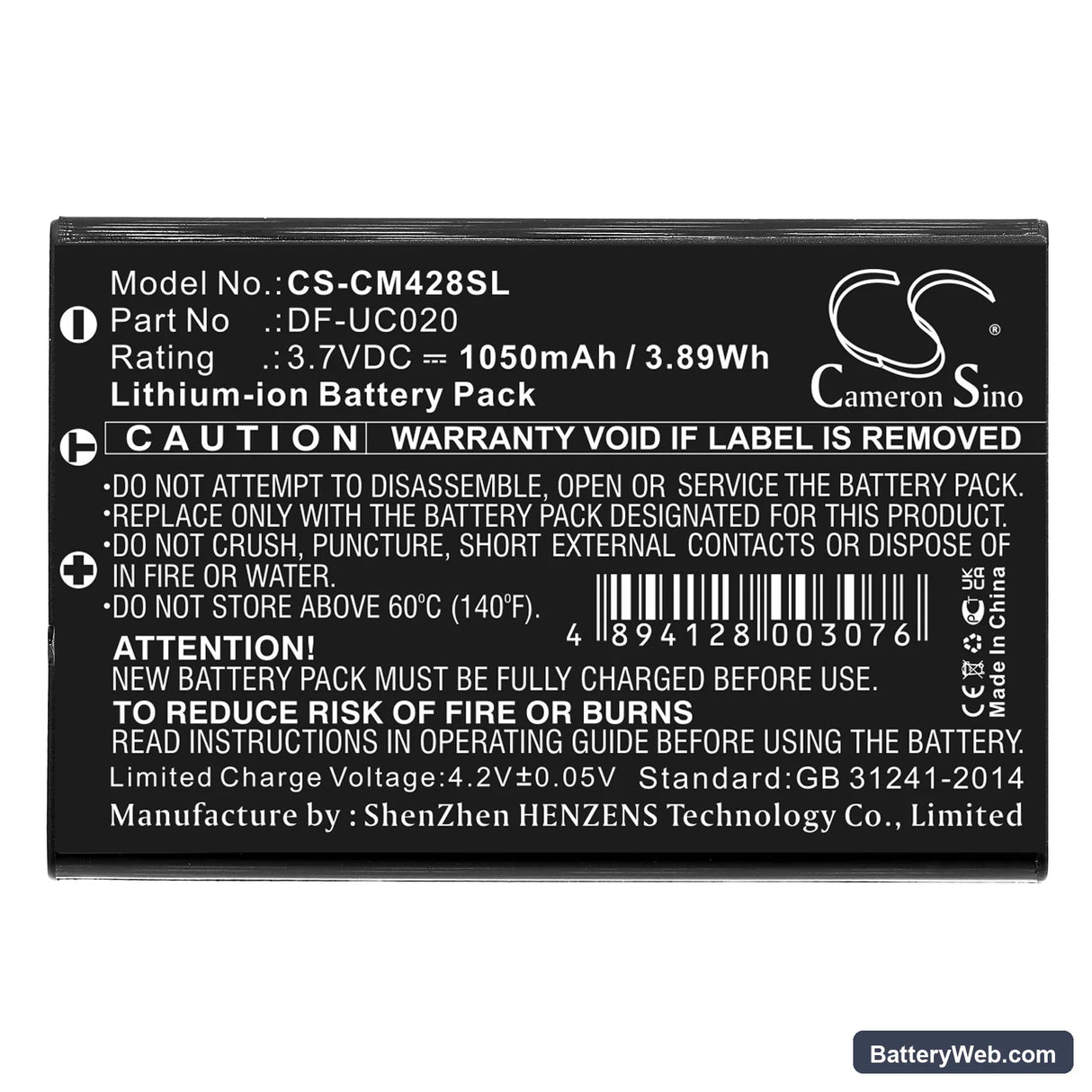 Creative DiVi CAM 428 Portable MP3 Player Replacement Battery, 3.7V, 1050mAh, Li-ion 3