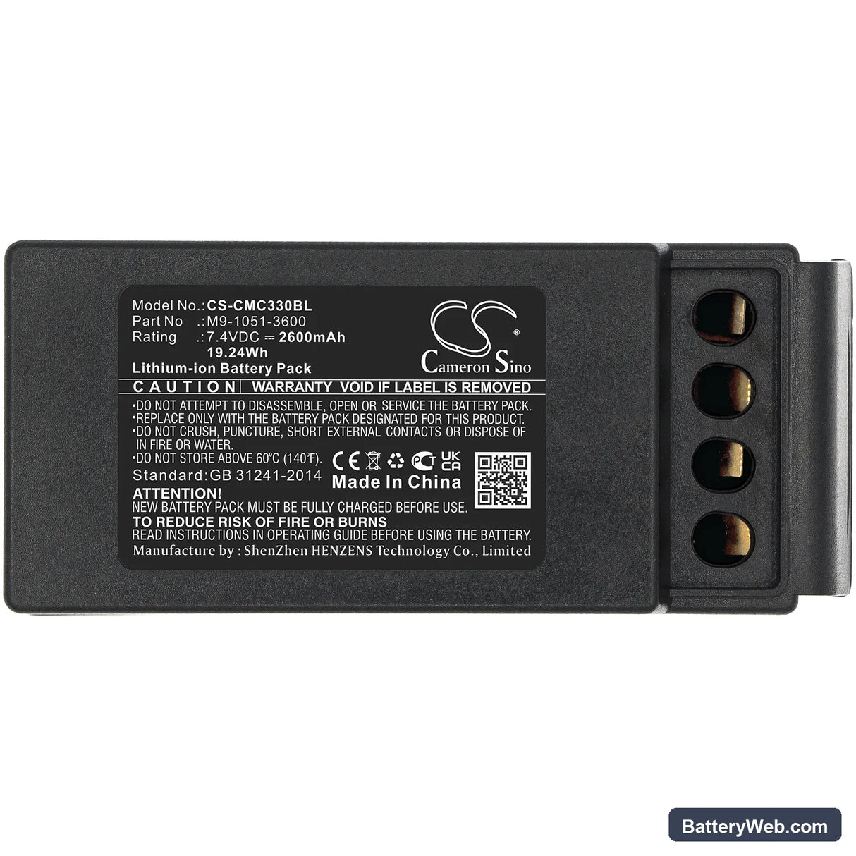 Cavotec MC3300 Replacement Battery, 7.4V, 2600mAh, Li-ion 3