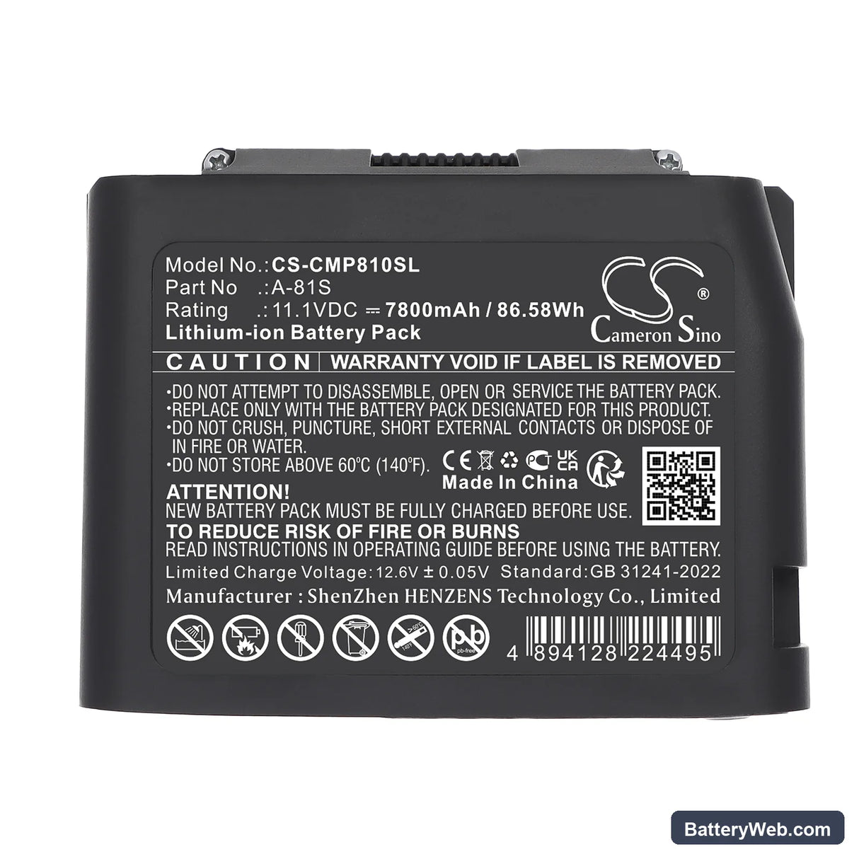 Comptyco A-81S Fusion Splicer Replacement Battery, 11.1V, 7800mAh, Li-ion 5