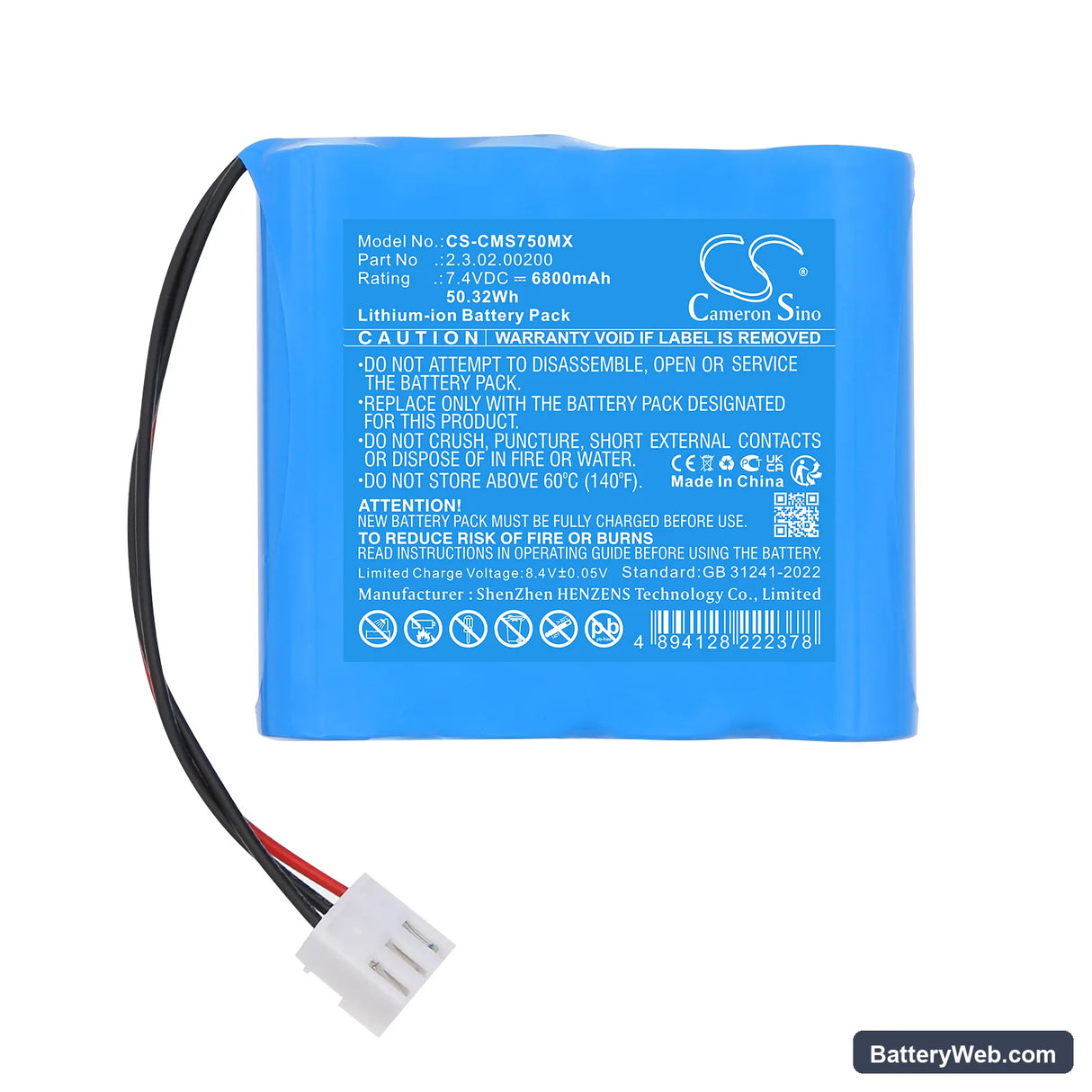 CONTEC HMS7500 Replacement Battery, 7.4V, 6800mAh, Li-ion 3
