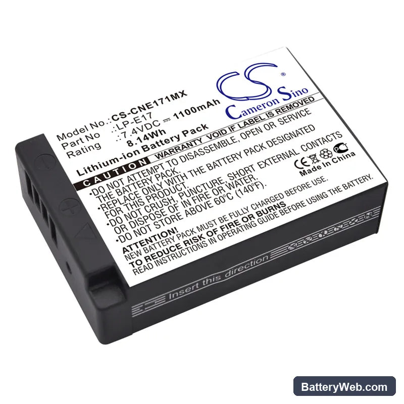 Canon EOS Kiss X8i Replacement Battery, 7.4V, 1100mAh, Li-ion 1