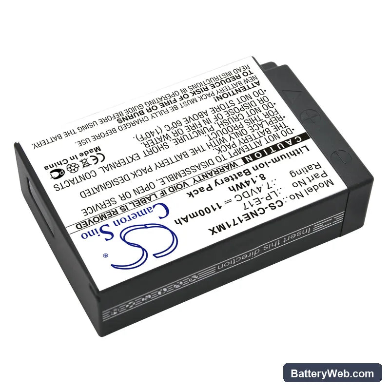 Canon EOS Kiss X8i Replacement Battery, 7.4V, 1100mAh, Li-ion 2