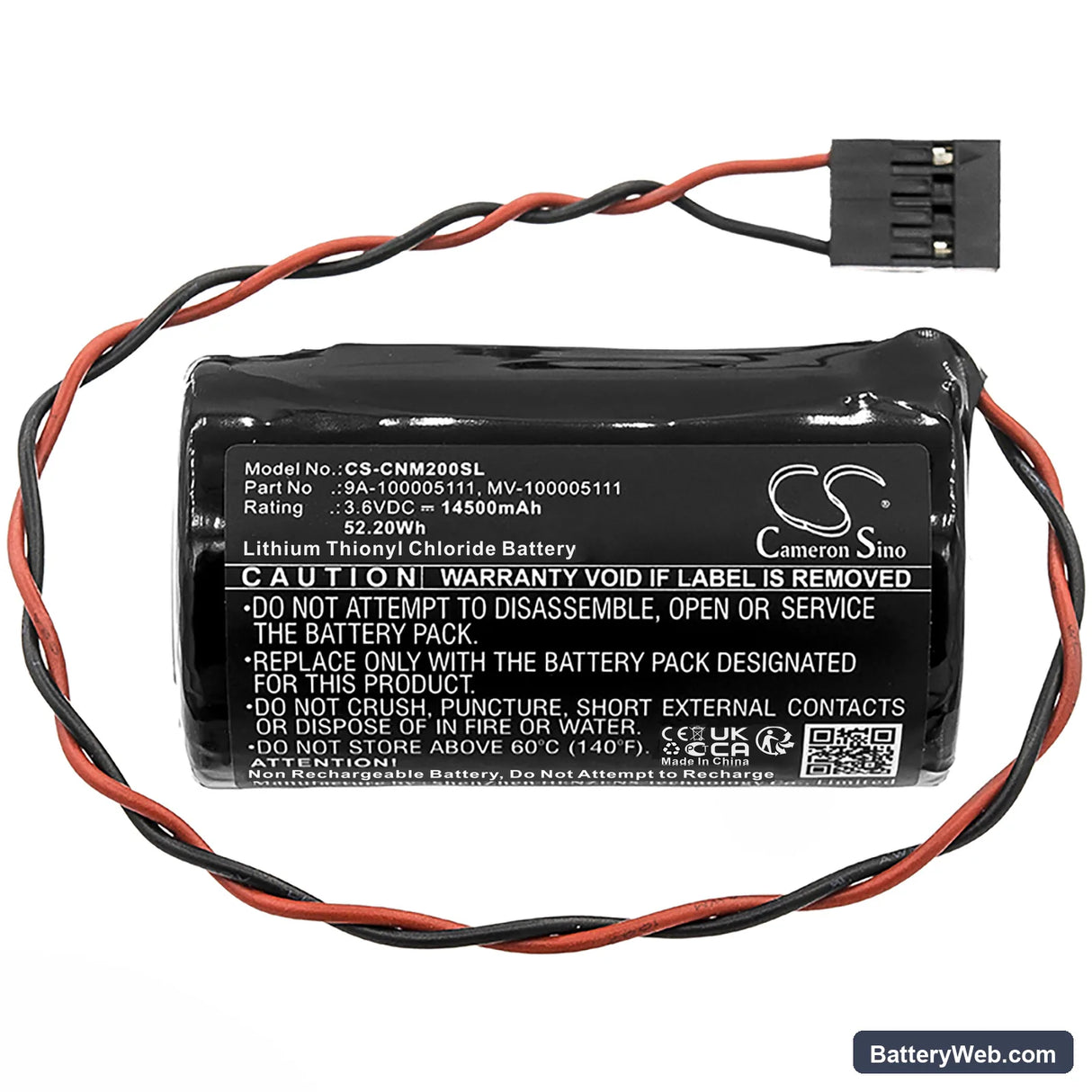 Cameron Nuflo MC-II Plus EXP Replacement Battery, 3.6V, 14500mAh, Li-SOCl2 3