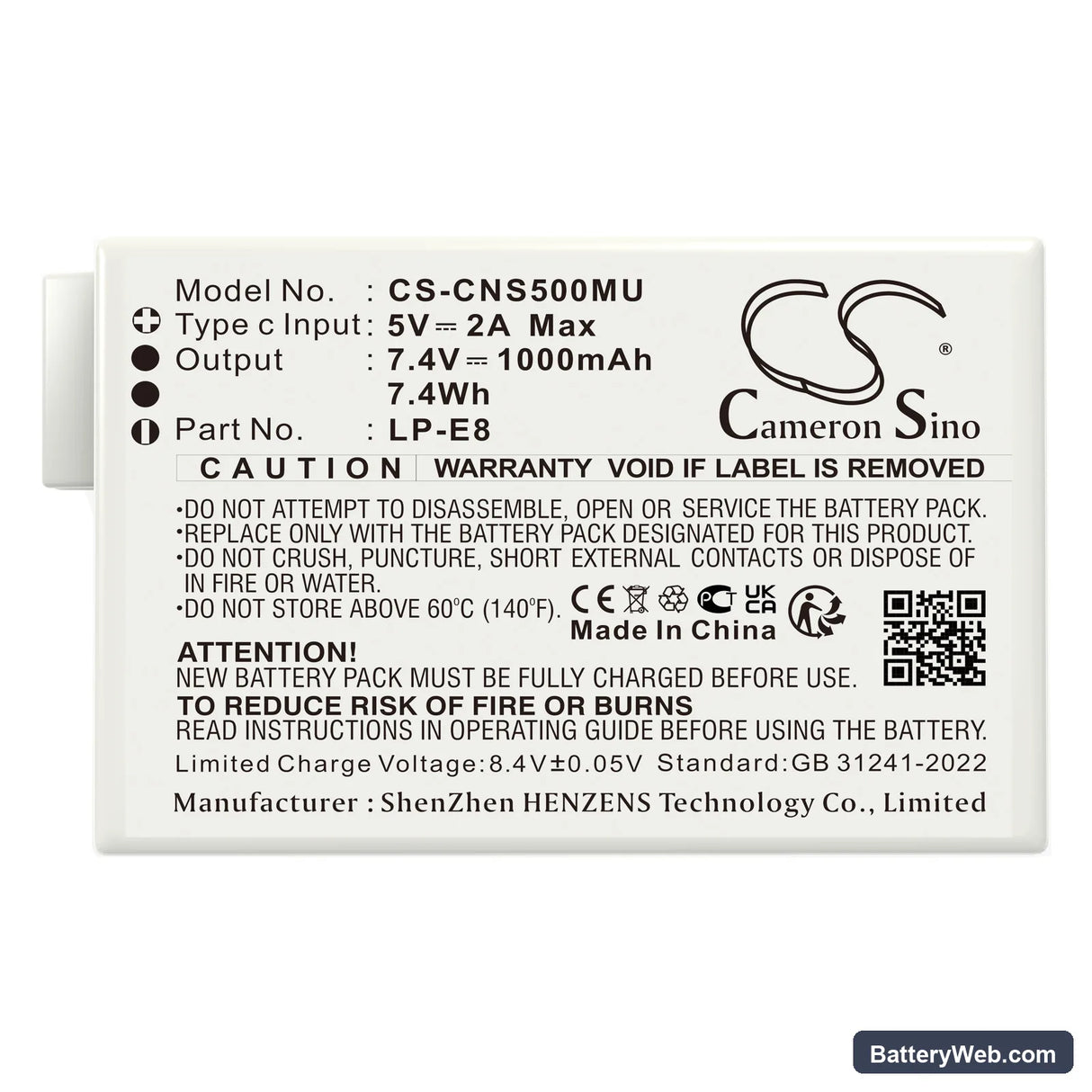 Canon EF-S Replacement Battery, 7.4V, 1000mAh, Li-ion 5