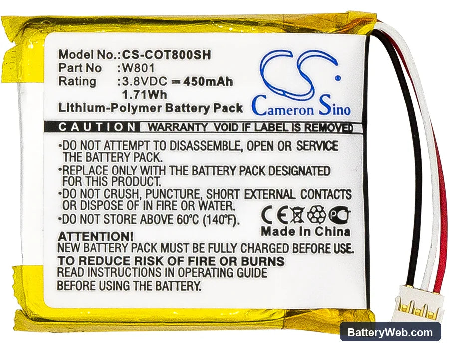 Codio K8 Replacement Battery, 3.8V, 450mAh, Li-Polymer 5