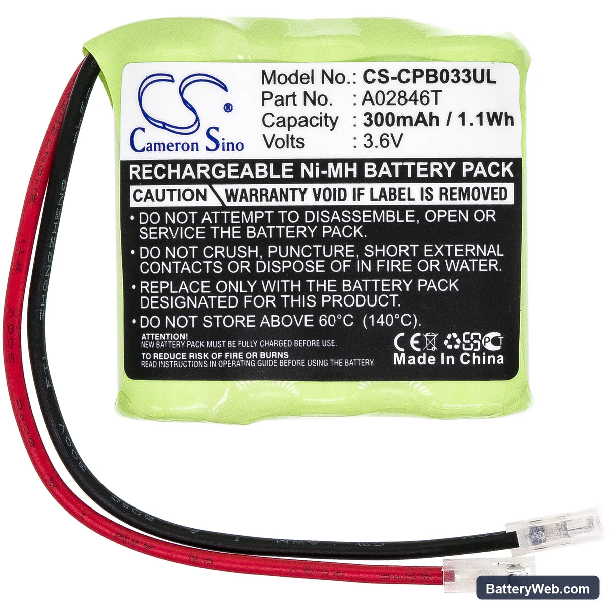 Universal 2/3AAA x 3 Replacement Battery, 3.6V, 300mAh, Ni-MH 3