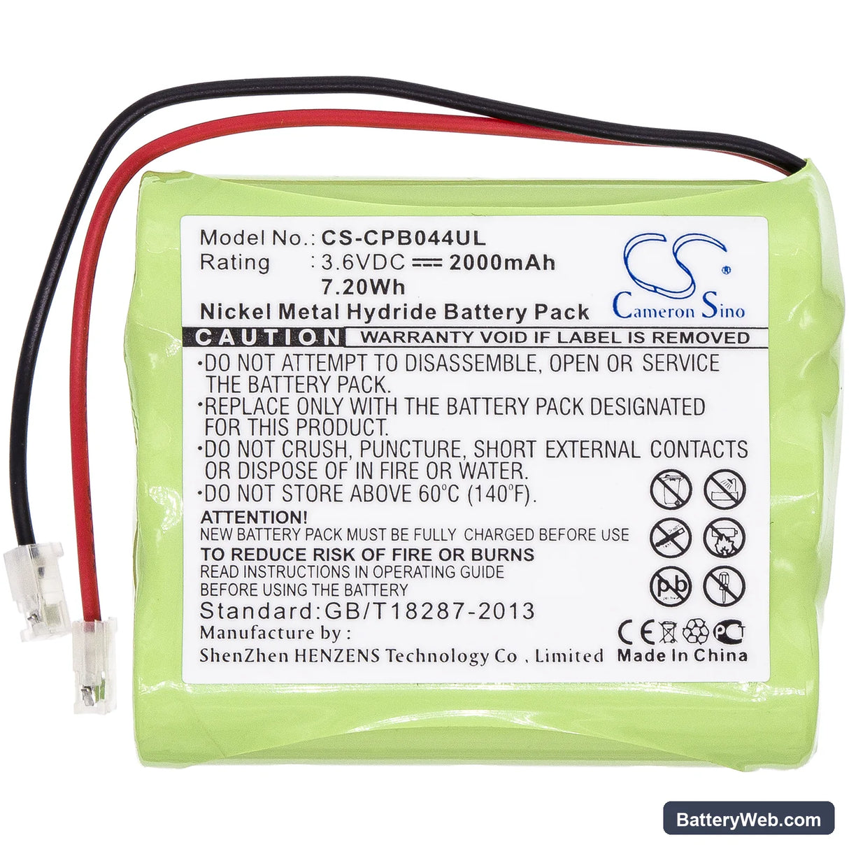 Sanyo CLT880 Replacement Battery, 3.6V, 2000mAh, Ni-MH 3