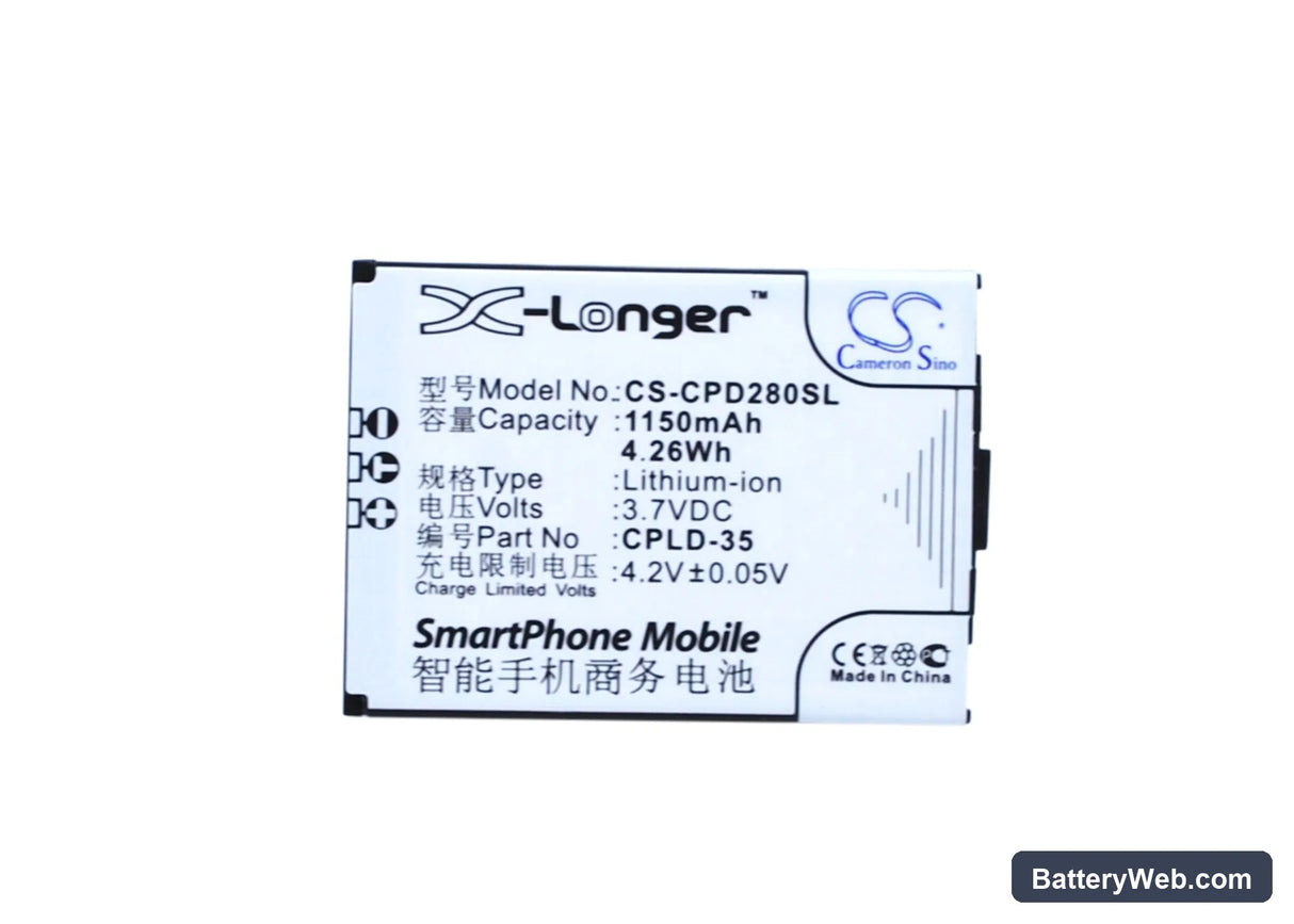 Coolpad E600 Replacement Battery, 3.7V, 1150mAh, Li-ion 5