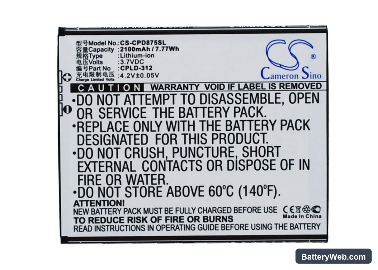Coolpad 5910 Replacement Battery, 3.7V, 2100mAh, Li-ion 1