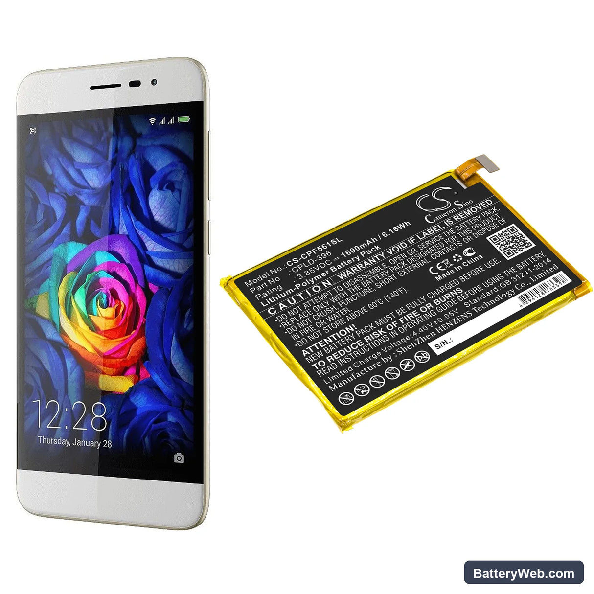 Coolpad Torino S Replacement Battery, 3.85V, 1600mAh, Li-Polymer 5
