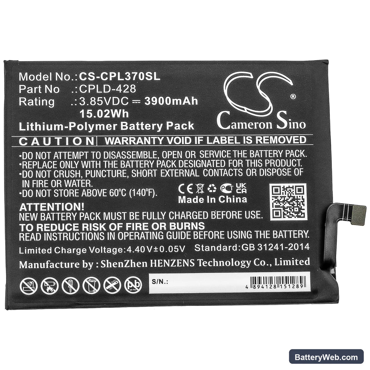 Coolpad Legacy Replacement Battery, 3.85V, 3900mAh, Li-Polymer 3