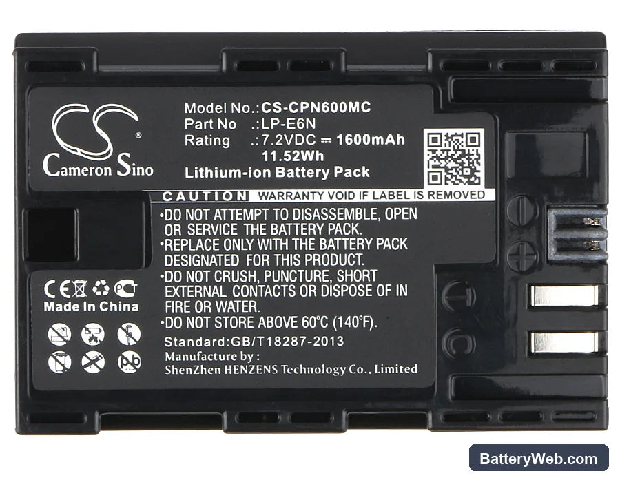 Canon EOS 5D Mark II Replacement Battery, 7.2V, 1600mAh, Li-ion 5
