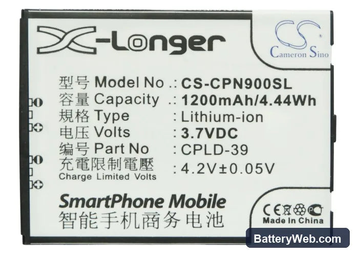 Coolpad 8900 Replacement Battery, 3.7V, 1200mAh, Li-ion 5