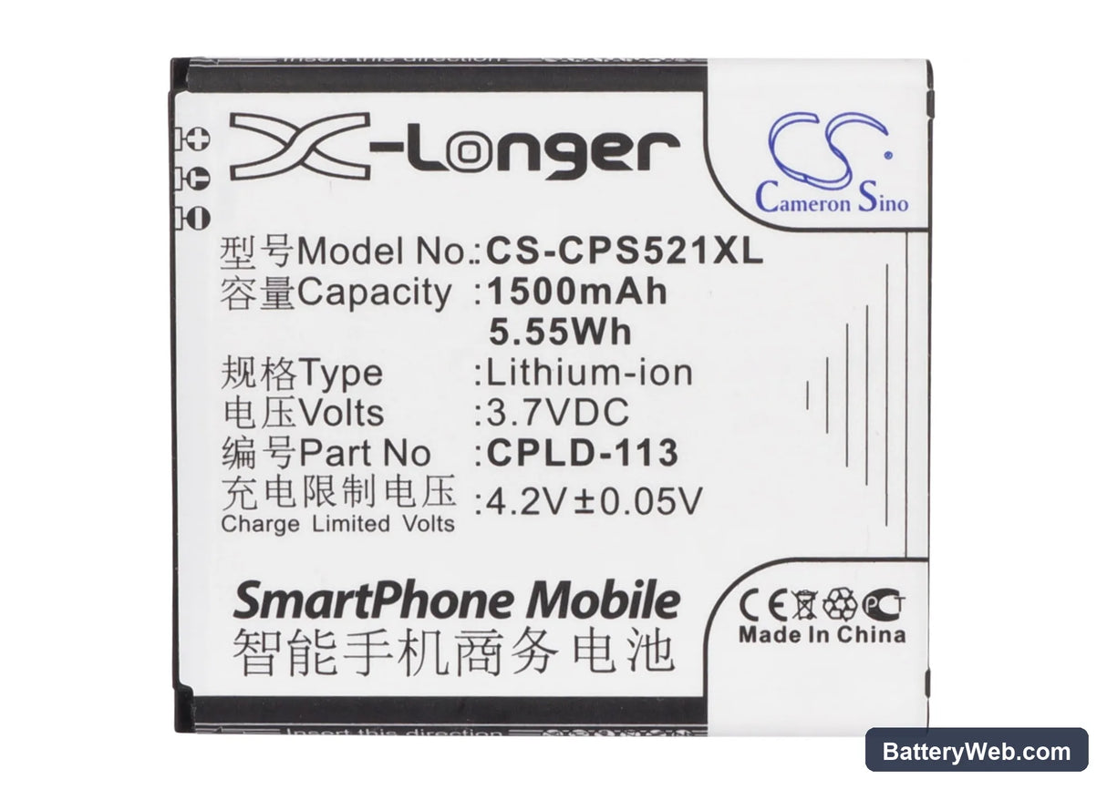 Coolpad 5218S Replacement Battery, 3.7V, 1500mAh, Li-ion 5