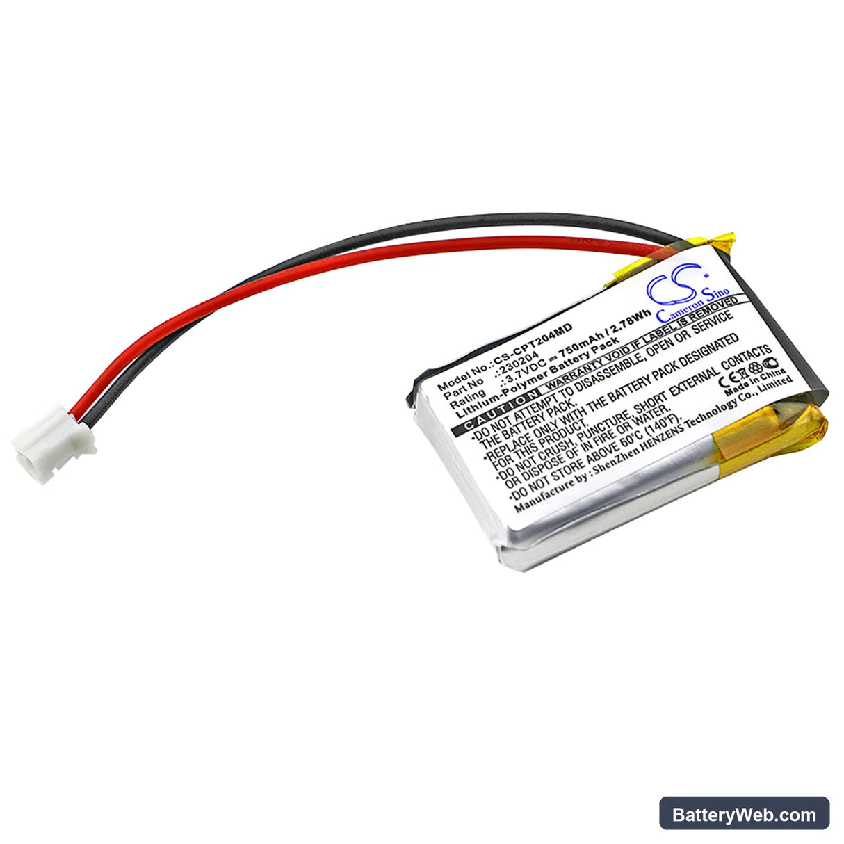 Celltreat Pipet Controller Replacement Battery, 3.7V, 750mAh, Li-Polymer 1