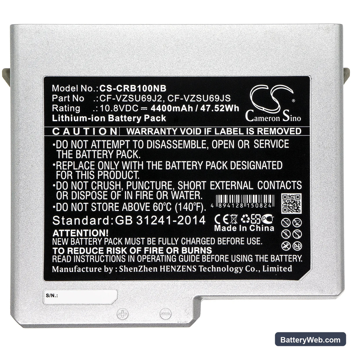 Panasonic Toughbook CF-B10 Replacement Battery, 10.8V, 4400mAh, Li-ion 3