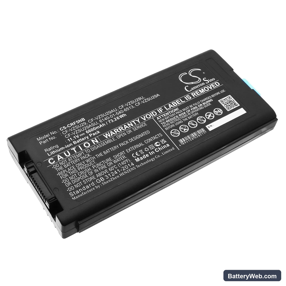 Panasonic ToughBook CF-29 Replacement Battery, 11.1V, 6600mAh, Li-ion 1