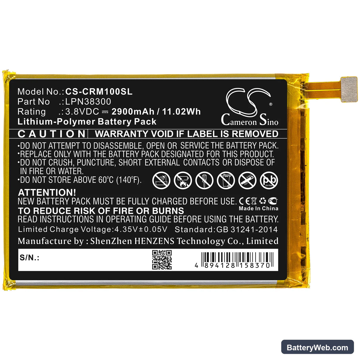 Crosscall Trekker M1 Replacement Battery, 3.8V, 2900mAh, Li-Polymer 3