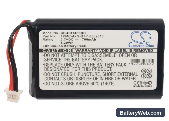 Crestron TPMC-4XG Replacement Battery, 3.7V, 1700mAh, Li-ion 5