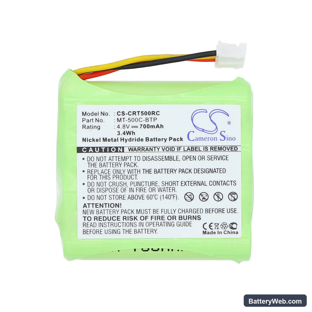Crestron MT-500C Replacement Battery, 4.8V, 700mAh, Ni-MH 4