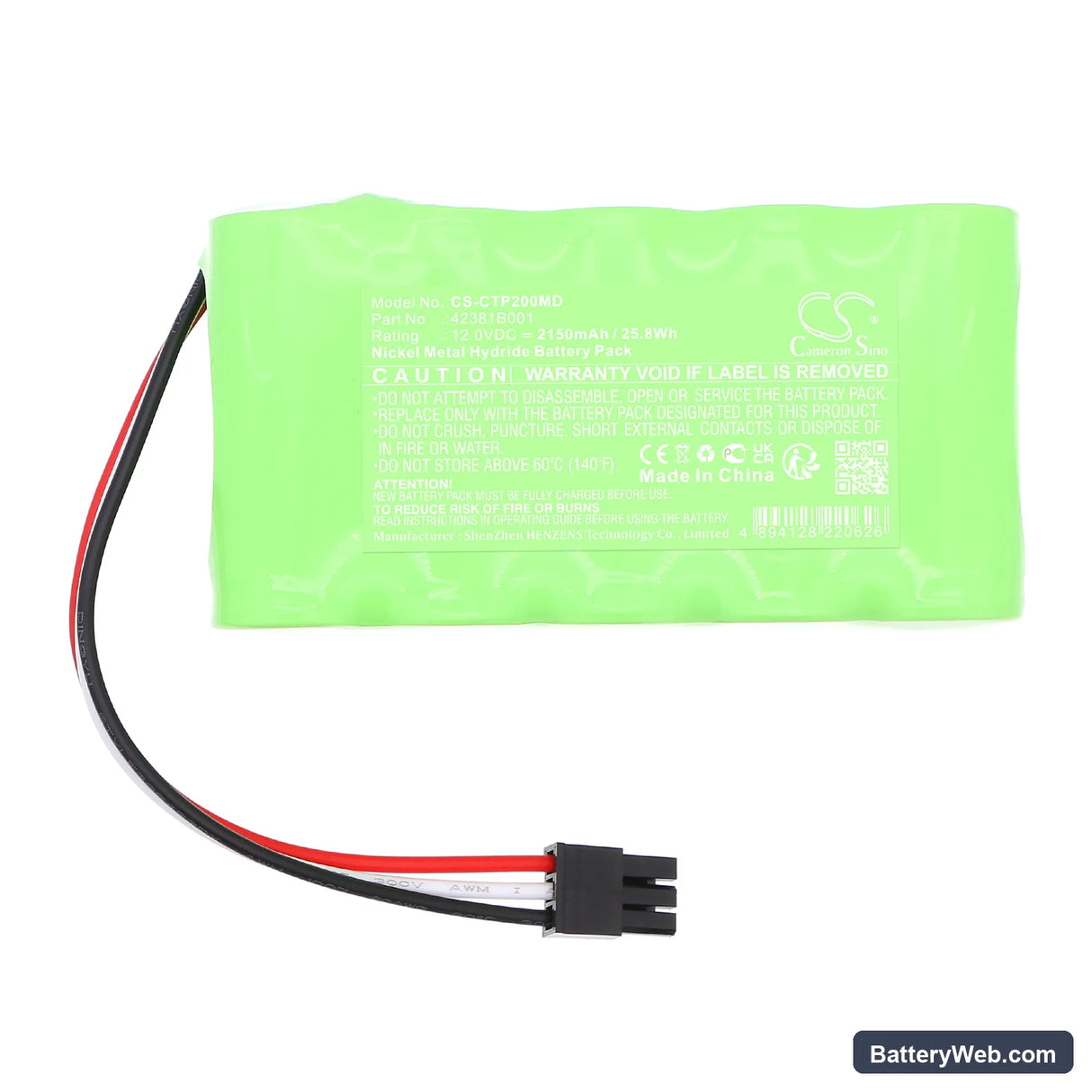 Criticare 8500Q Anesthetic Gas Monitor Replacement Battery, 12V, 2150mAh, Ni-MH 3