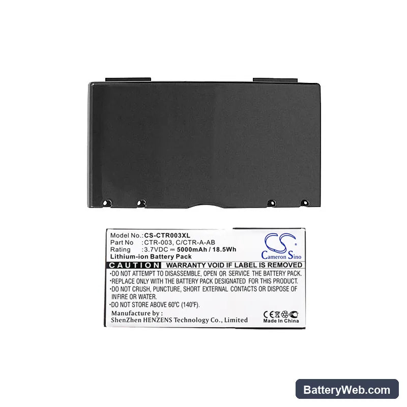 Nintendo 3DS Replacement Battery, 3.7V, 5000mAh, Li-ion 3