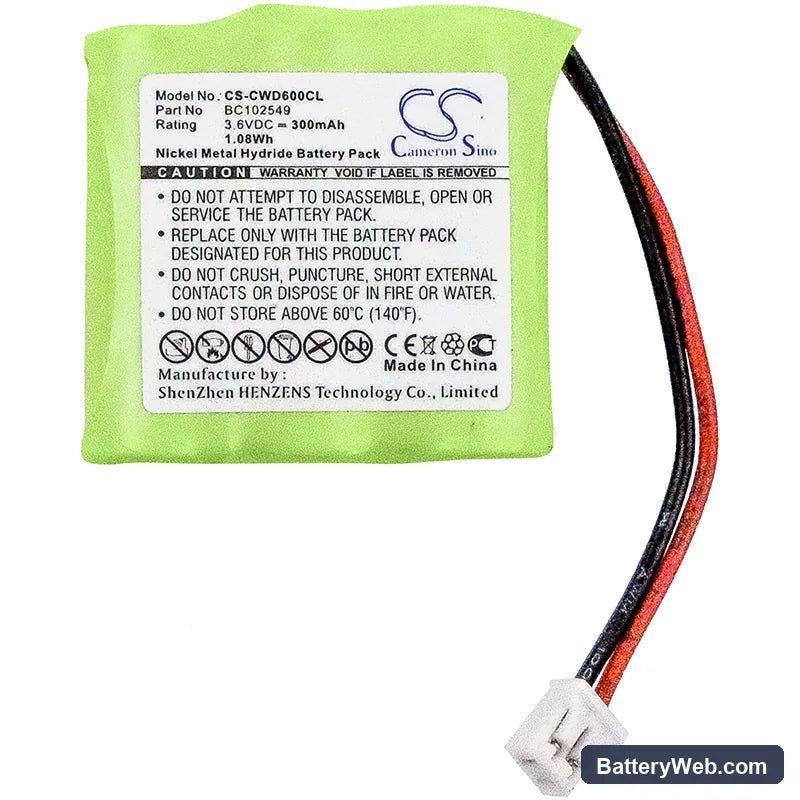 Cable & Wireless CWD600 Replacement Battery, 3.6V, 300mAh, Ni-MH 3