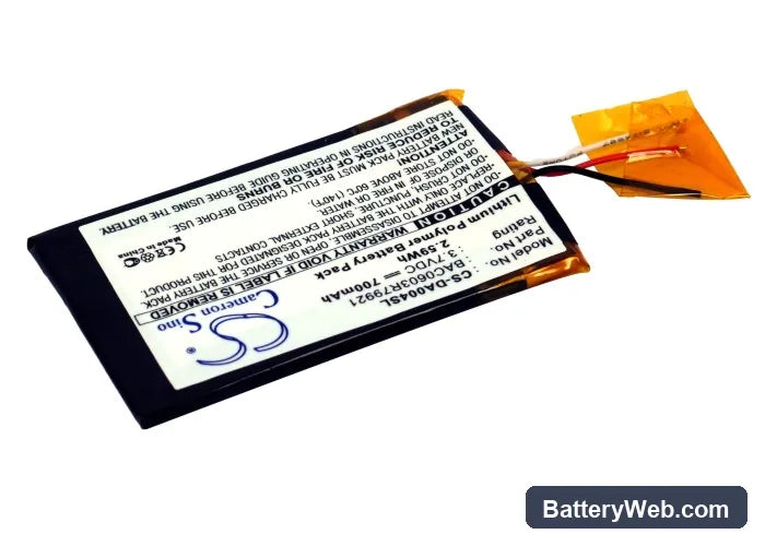 Creative Zen Wav Replacement Battery, 3.7V, 700mAh, Li-Polymer 2