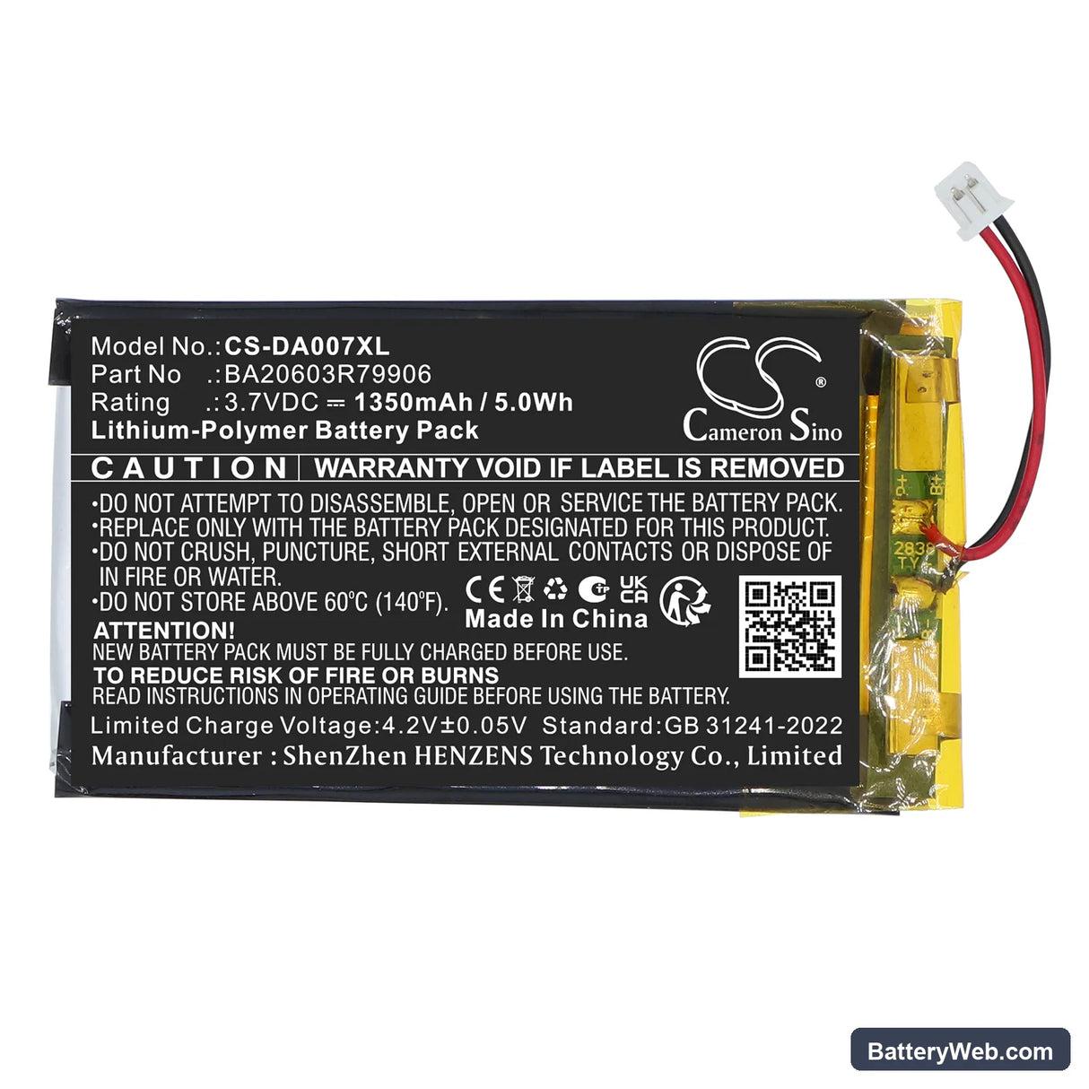 Creative Zen Neeon Replacement Battery, 3.7V, 1350mAh, Li-Polymer 3
