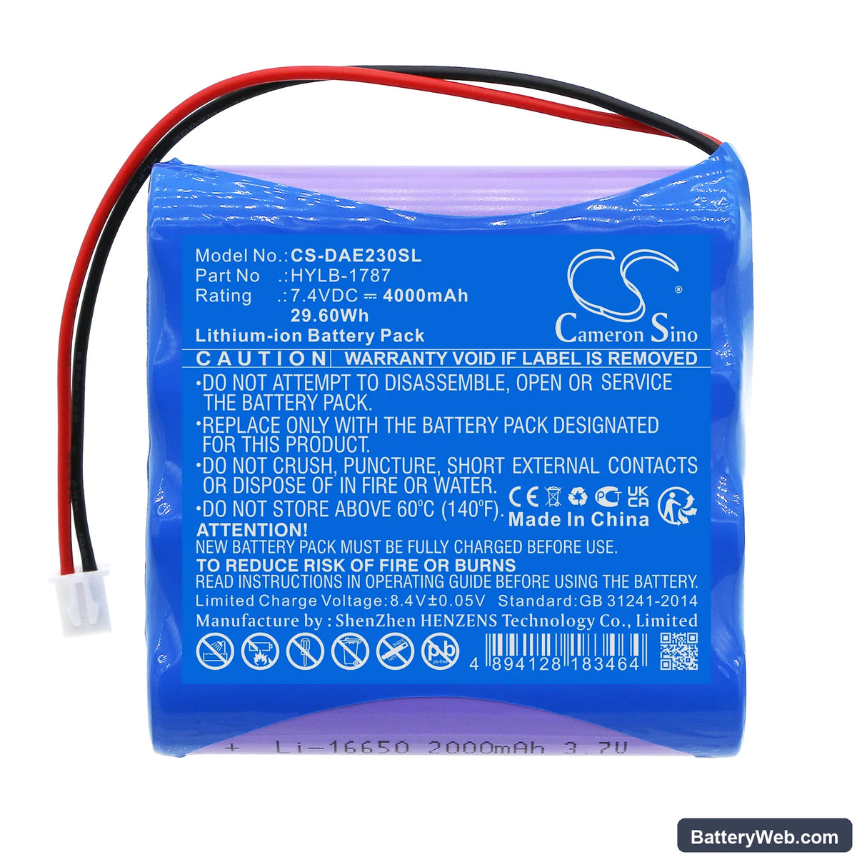 Deli AE2300 Replacement Battery, 7.4V, 4000mAh, Li-ion 3
