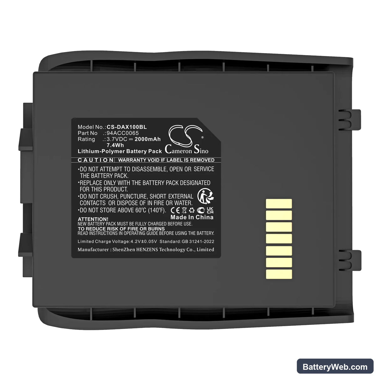 Datalogic LYNX Replacement Battery, 3.7V, 2000mAh, Li-Polymer 5