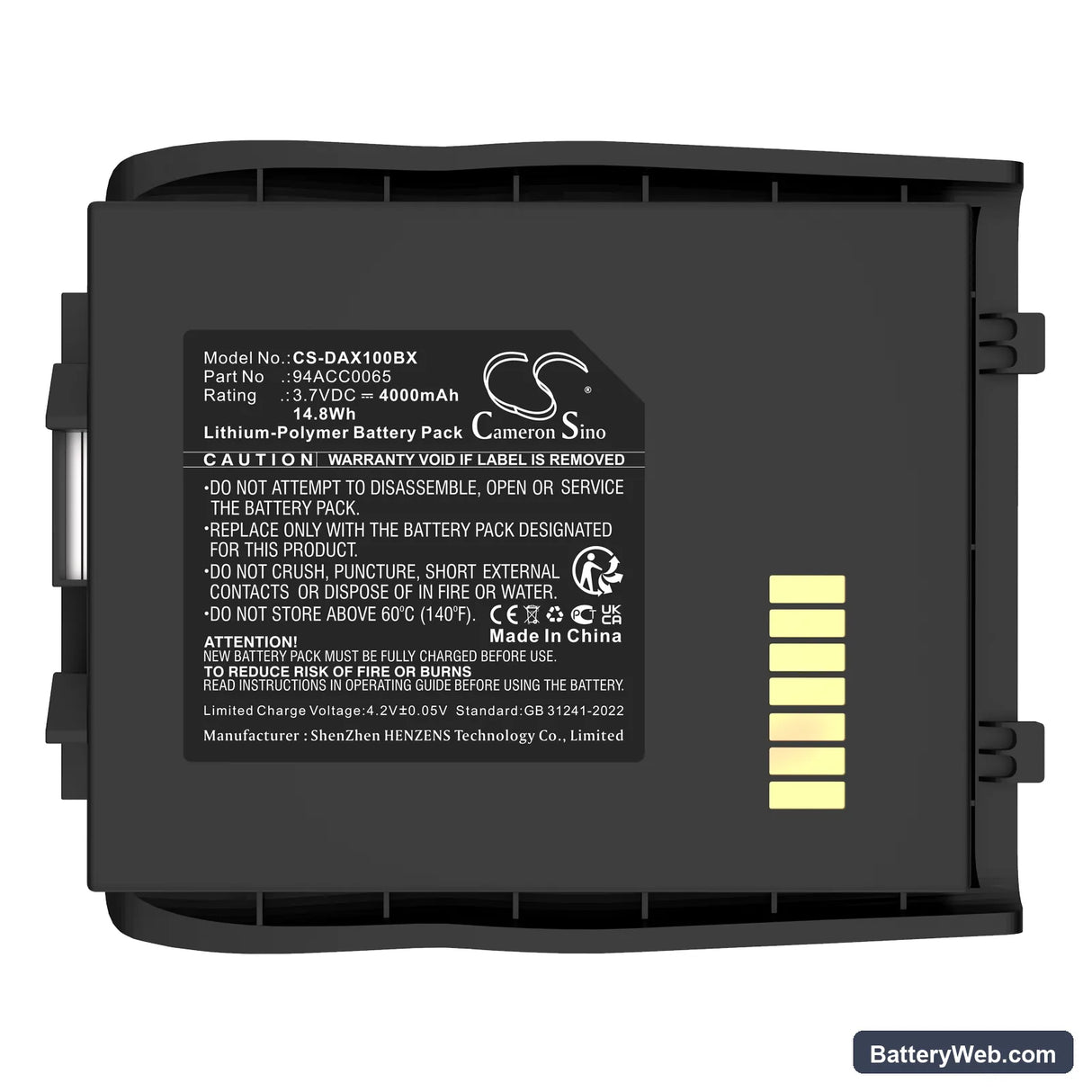 Datalogic LYNX Replacement Battery, 3.7V, 4000mAh, Li-Polymer 5