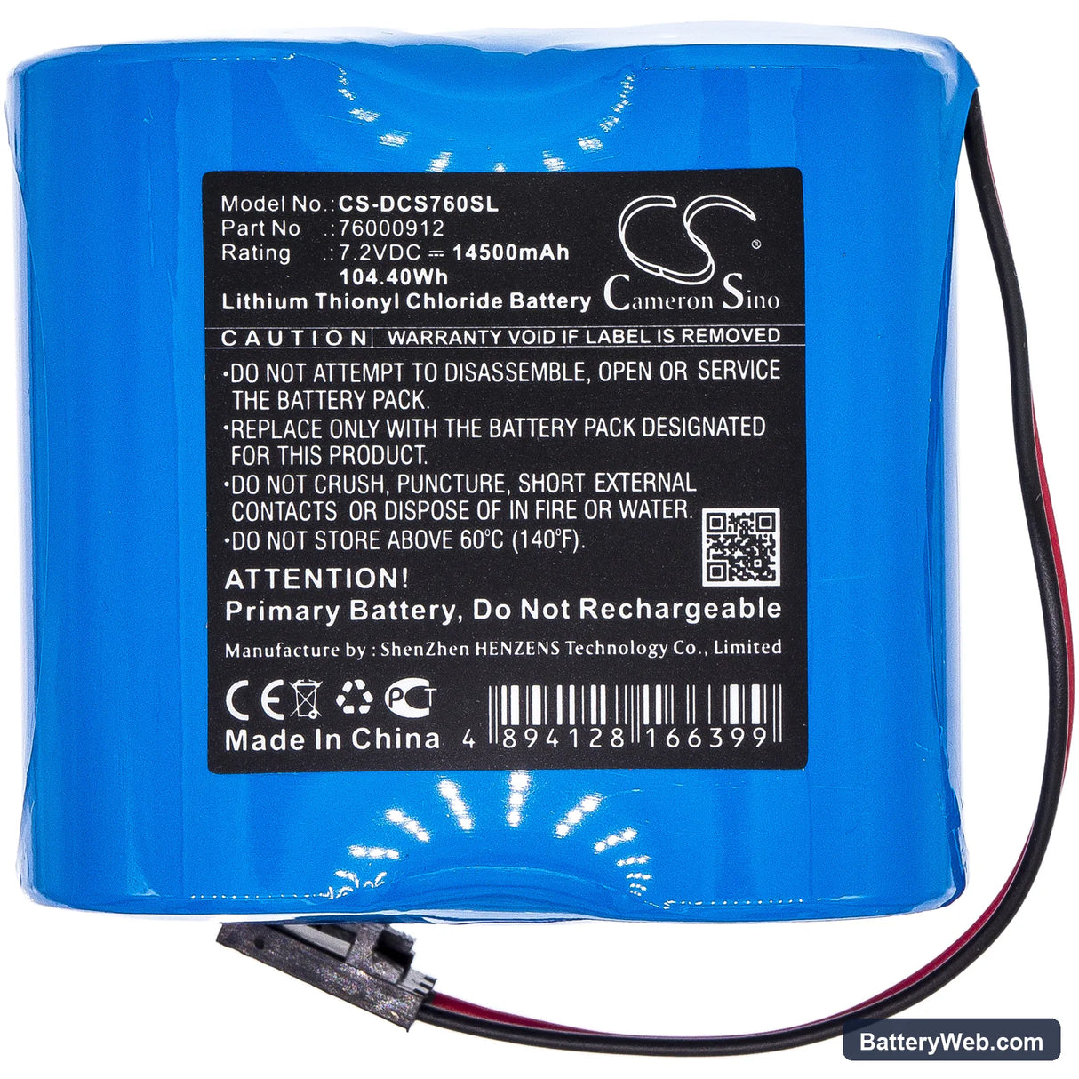 Digi Connect Sensor+ Replacement Battery, 7.2V, 14500mAh, Li-SOCl2 3