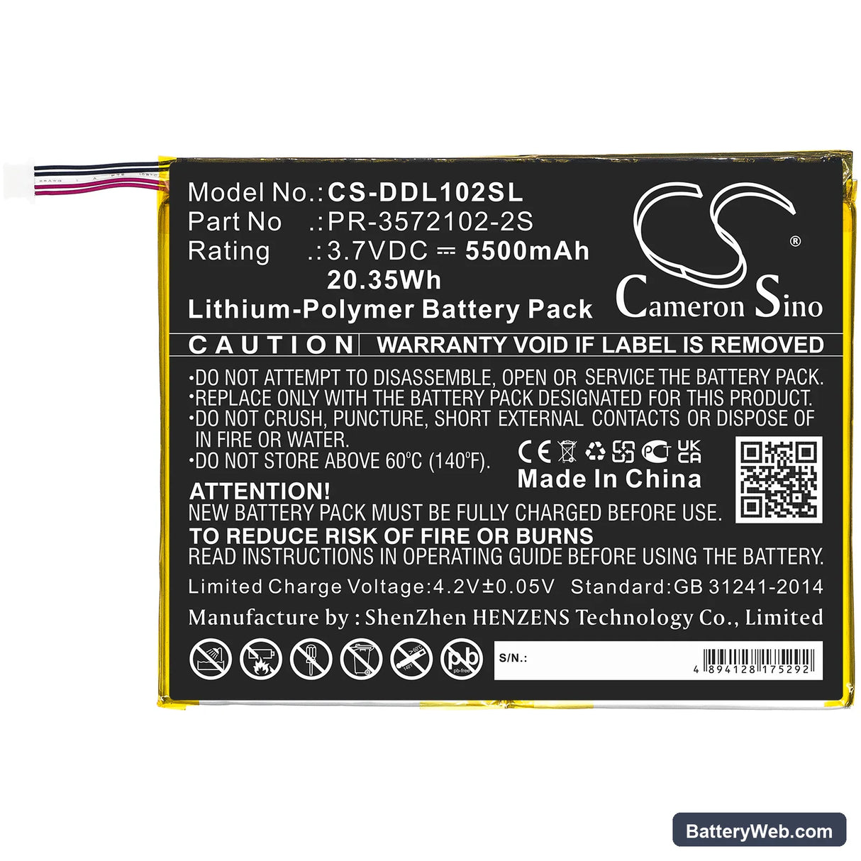 DigiLand DL1028W Replacement Battery, 3.7V, 5500mAh, Li-Polymer 3